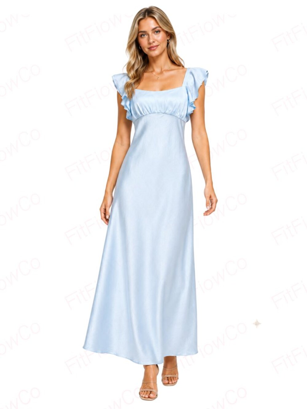 Madewell Light Blue Flutter Sleeve Bias Cut Maxi Dress 4 NWT